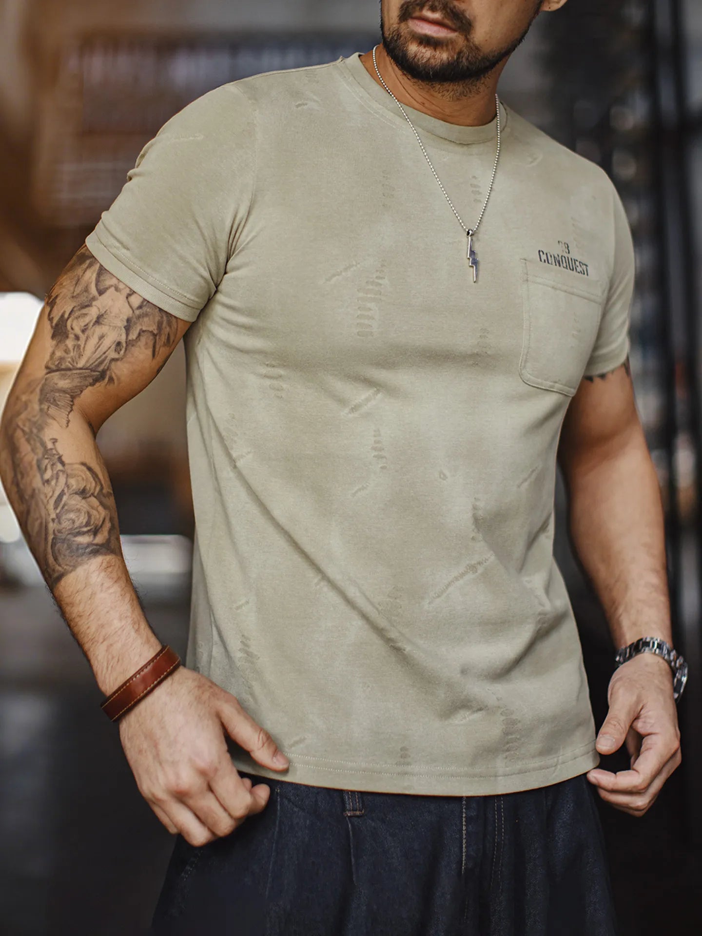 MADEN Vintage Distressed Print Tee
