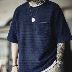 MADEN Men's Wave Pattern Jacquard Knitted T-Shirt