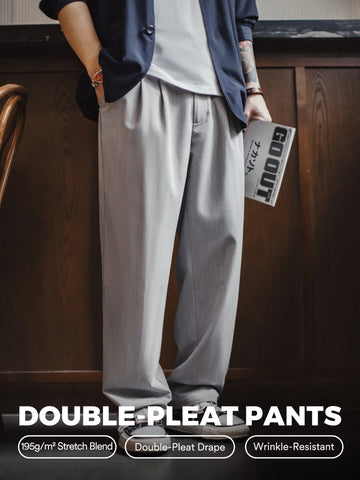 MADEN Men's Classic Pinstripe Heather Wrinkle-Resistant Straight-Leg Pants