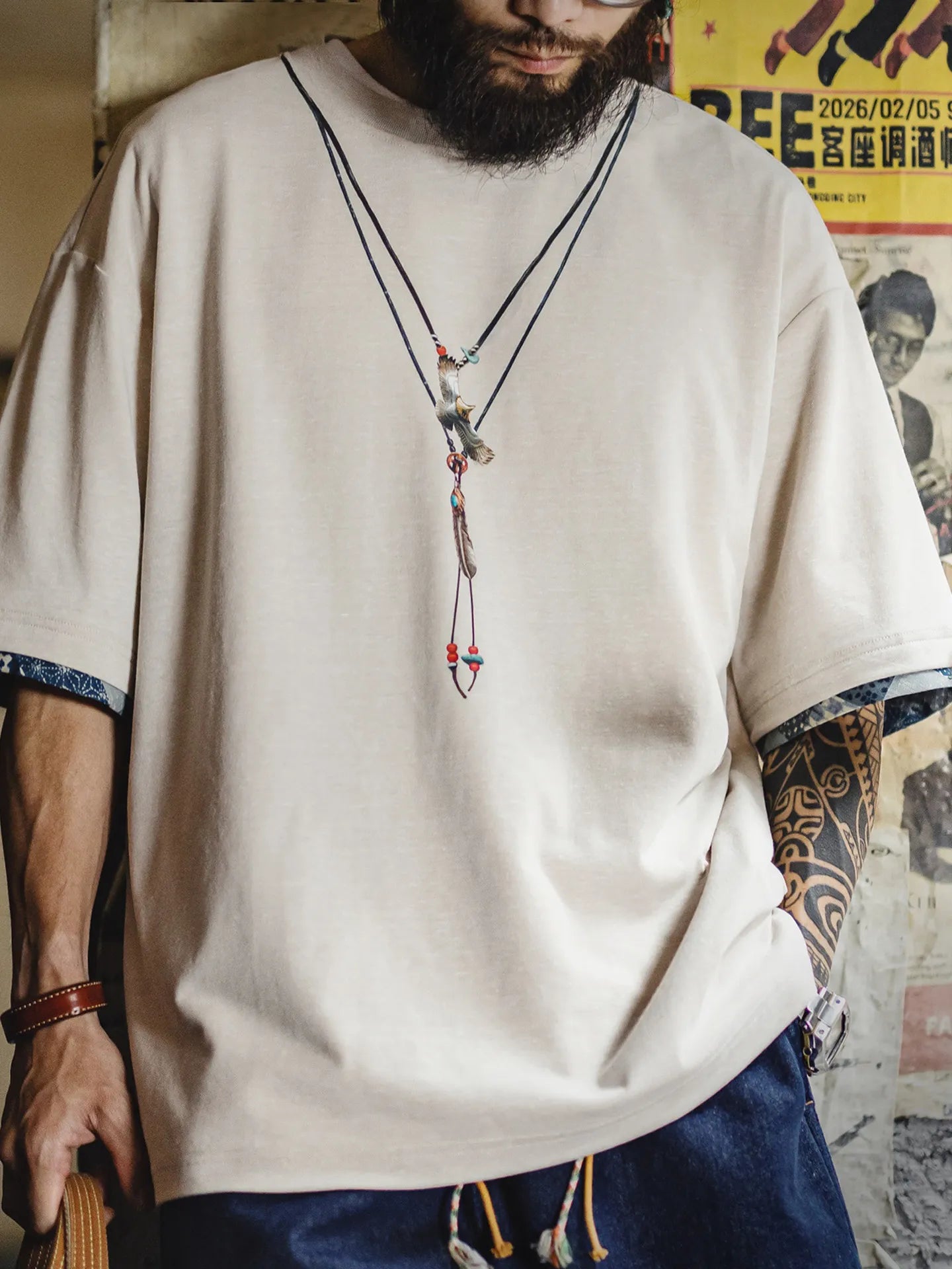 MADEN Patchwork Print Knit T-Shirt