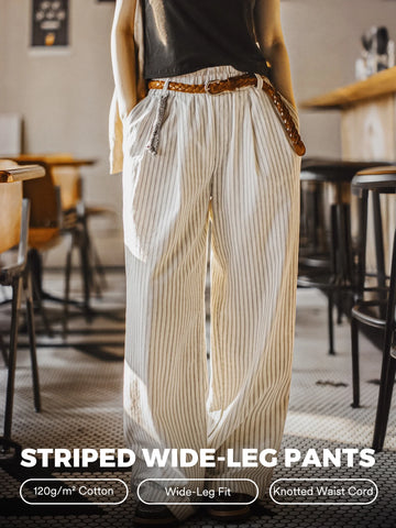 MADEN Women's Linen-Feel Striped Wide-Leg Pants