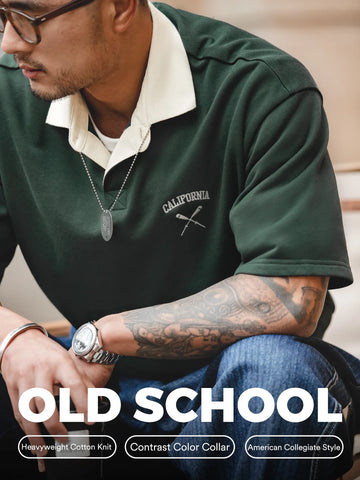 MADEN Colorblock Baseball Embroidery Heavyweight Cotton Polo