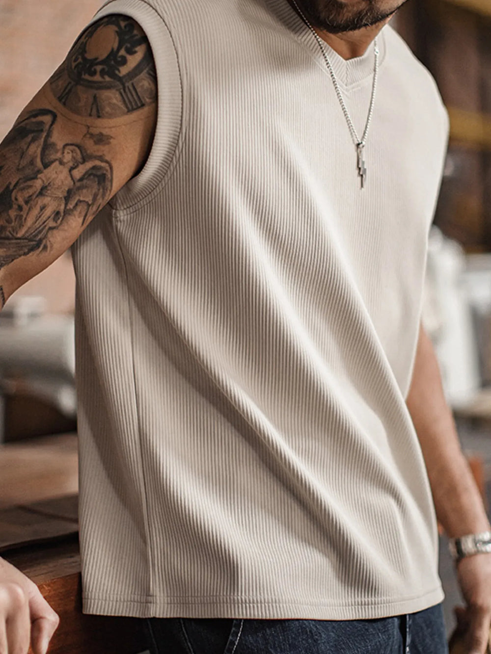 MADEN Striped V-Neck Tank Top