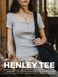 MADEN Women's Henley U-Neck Fitted Tee selected product image