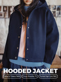 Manteau d'hiver décontracté à capuche pour femme MADEN, épais et texturé, coupe courte et chaude, en laine texturée.  selected product image