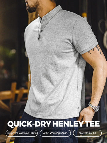 MADEN Men's Quick-Dry Moisture-Wicking Short-Sleeve Henley Shirt