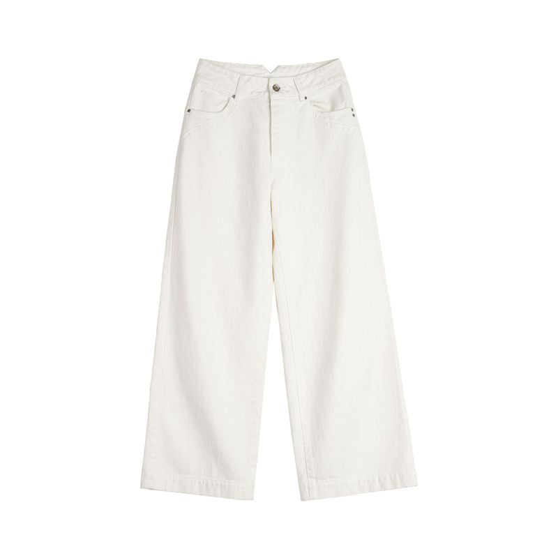 Jeans blancos de mezclilla para mujer MADEN - hebilla trasera