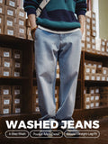 MADEN Gewaschene Denim-Jeans mit rohem Saum und geradem Bein selected product image