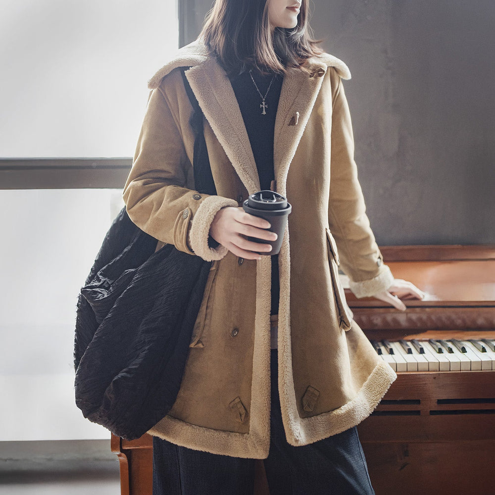 MADEN Suede-Look Sherpa-Lined Mid-Length Jacket