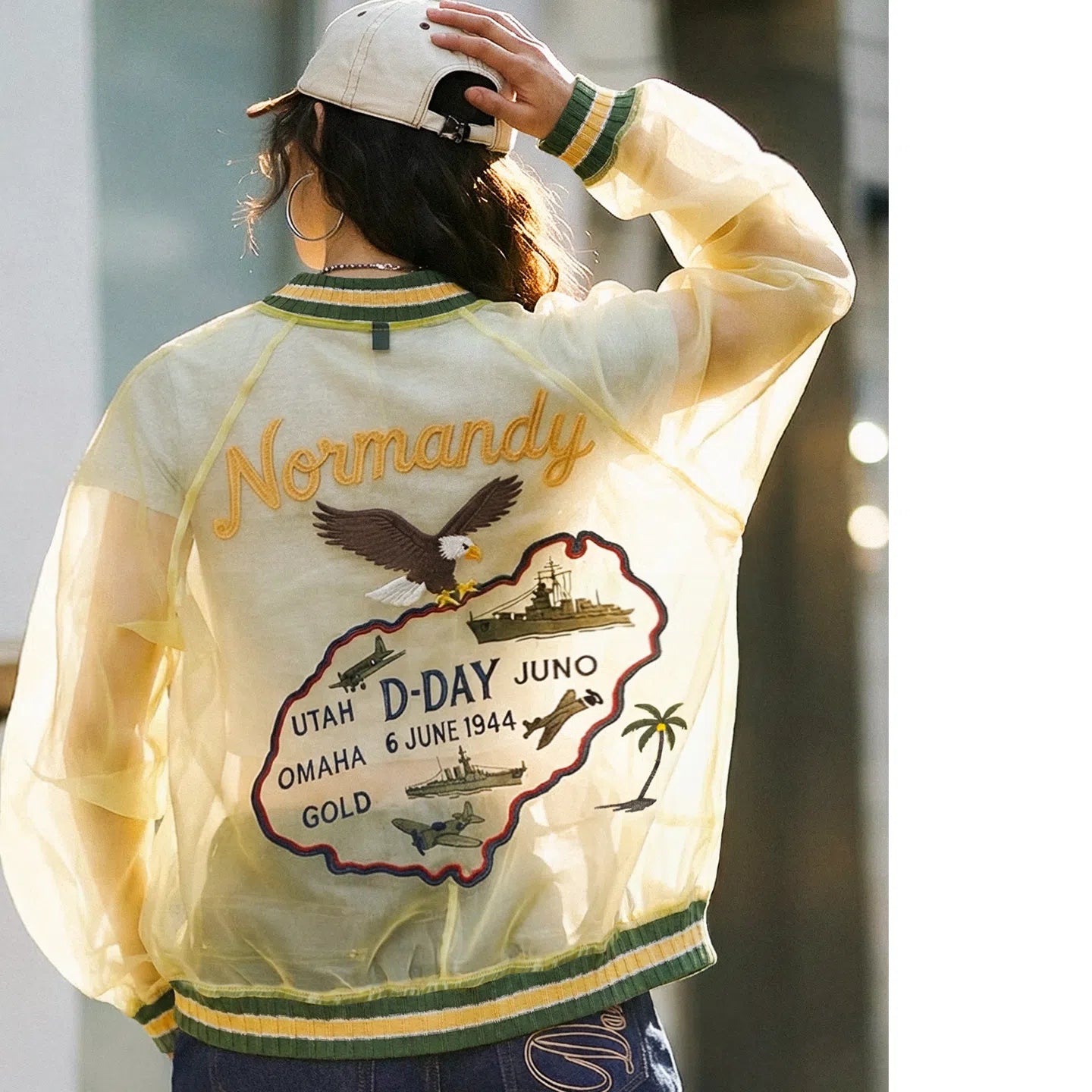 Chaqueta Sukajan de organza bordada transparente MADEN