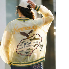 Chaqueta Sukajan de organza bordada transparente MADEN