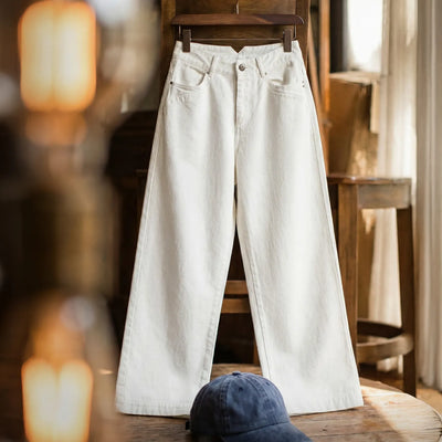 MADEN Women’s White Denim Jeans - Back Buckle