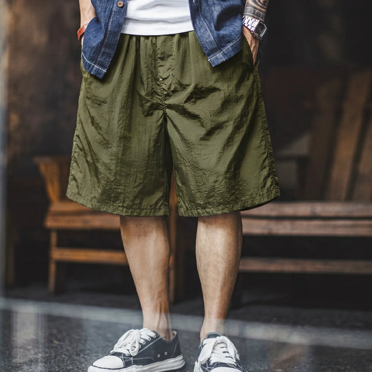 MADEN Olive Wide Leg Athletic Shorts