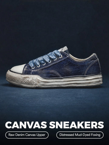 MADEN Men's Vintage Indigo-Dyed Denim Canvas Sneakers