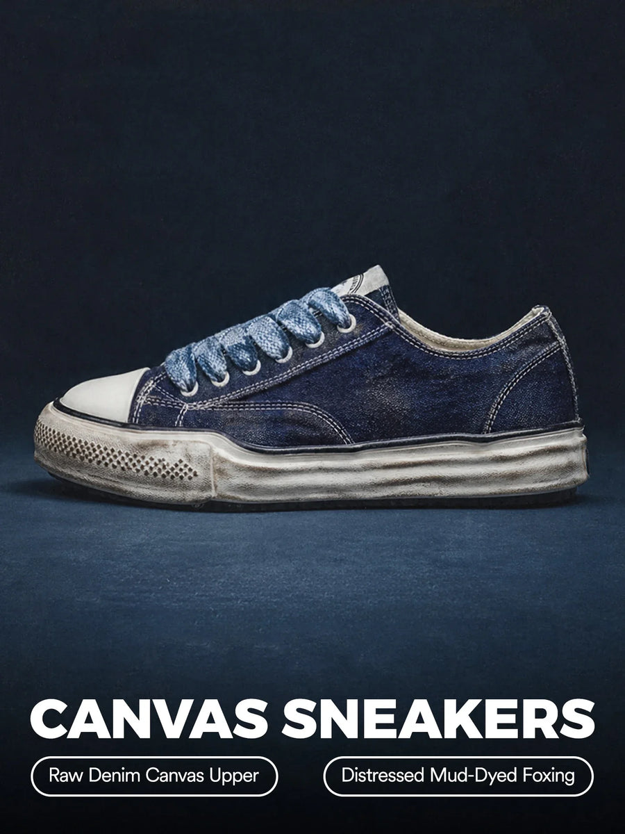 MADEN Men's Vintage Indigo-Dyed Denim Canvas Sneakers