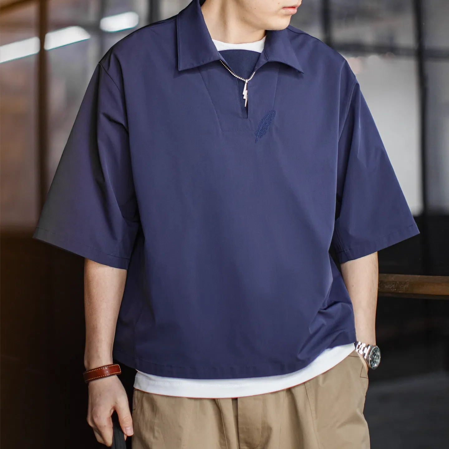 MADEN Vintage Feather V-Neck Polo