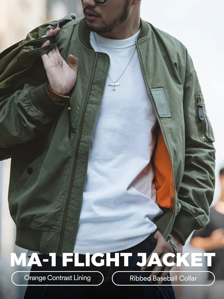 MADEN MA-1 Bomber Jacket with Herringbone Cotton Shell