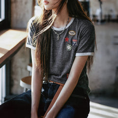 MADEN Women's Patchwork Short-Sleeve T-Shirt