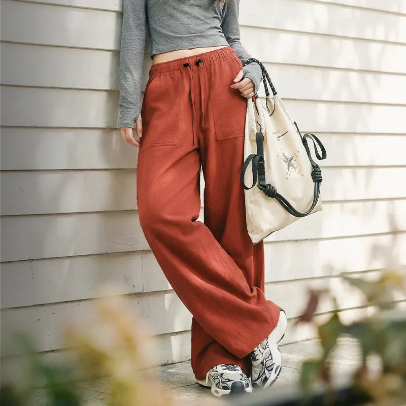 MADEN Women's Orange Cotton Cargo Pants