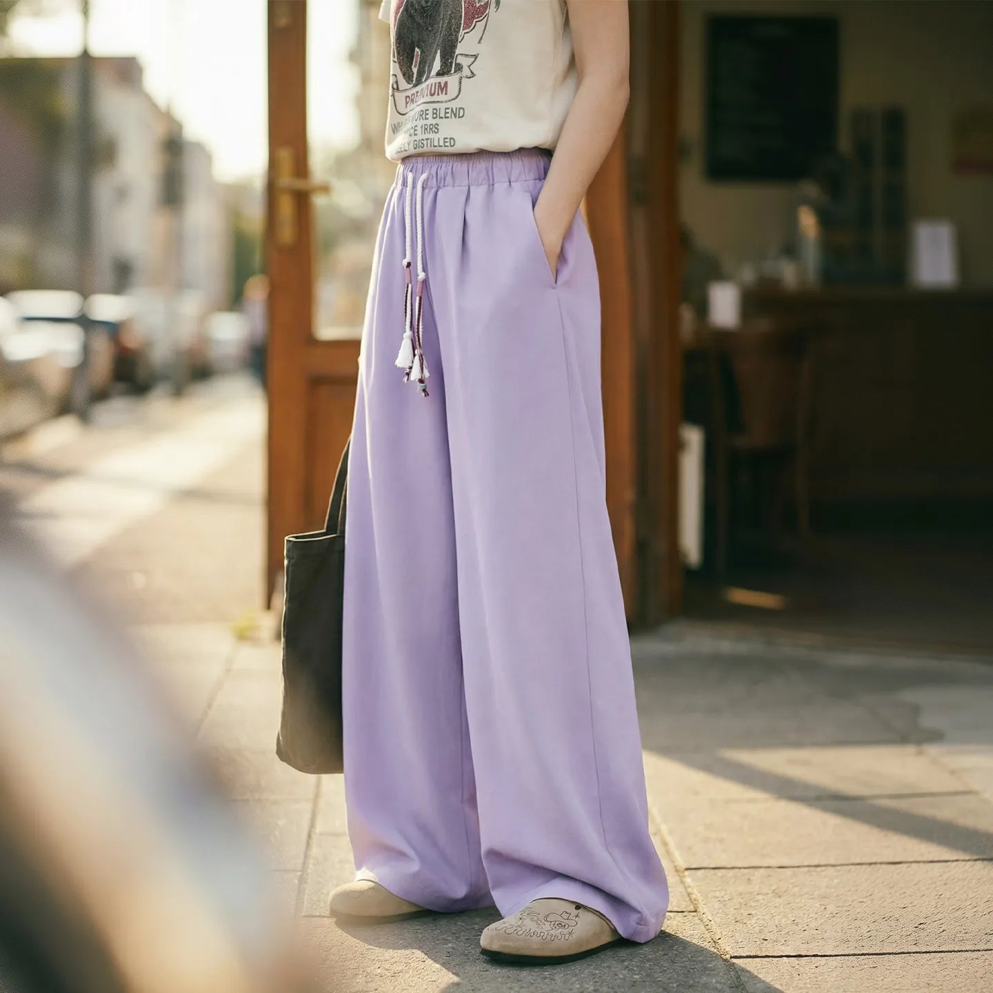 MADEN Women's Lilac Drape Wide Pants