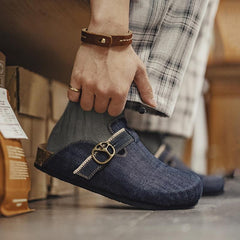 MADEN Denim Mule Sandals – Retro Cork Slip-On Outdoor Shoes