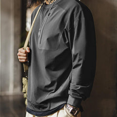MADEN Outdoor Utility Sweatshirt Men | Long Sleeve Crewneck Retro Pullover with Dropped Shoulder Woven Technical Fabric #gorpcore