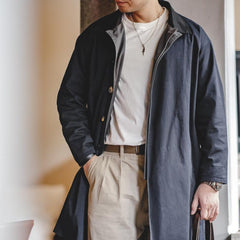MADEN Herren Schwerer Baumwoll Balmacaan Trenchcoat