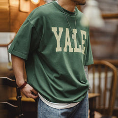 Áo thun cotton nặng in chữ vintage MADEN