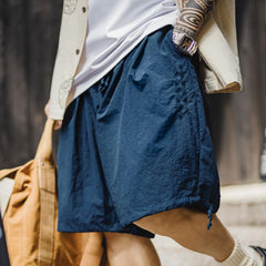 MADEN Navajo bestickte, schwere Baumwoll-Shorts mit lockerem Sitz