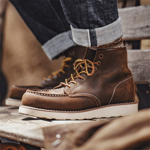 MADEN Men’s 875 Retro Ankle Boots – Crazy Horse Leather, Durable High-Top