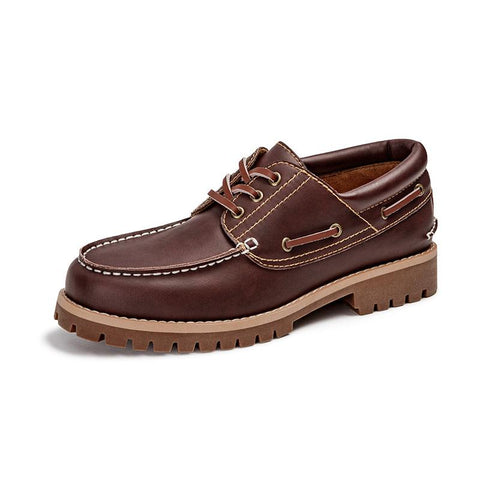 MADEN Men’s Retro Brown Boat Loafers