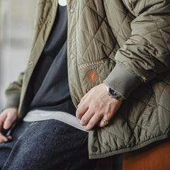 Chaqueta varsity acolchada de algodón de peso pesado para hombre MADEN