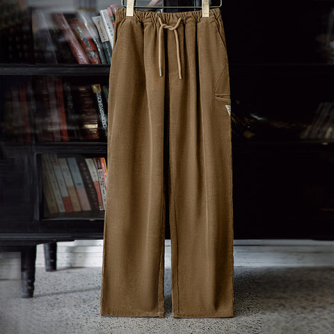 MADEN Damen-Cordhose – Khaki, elastischer Bund, weites Bein