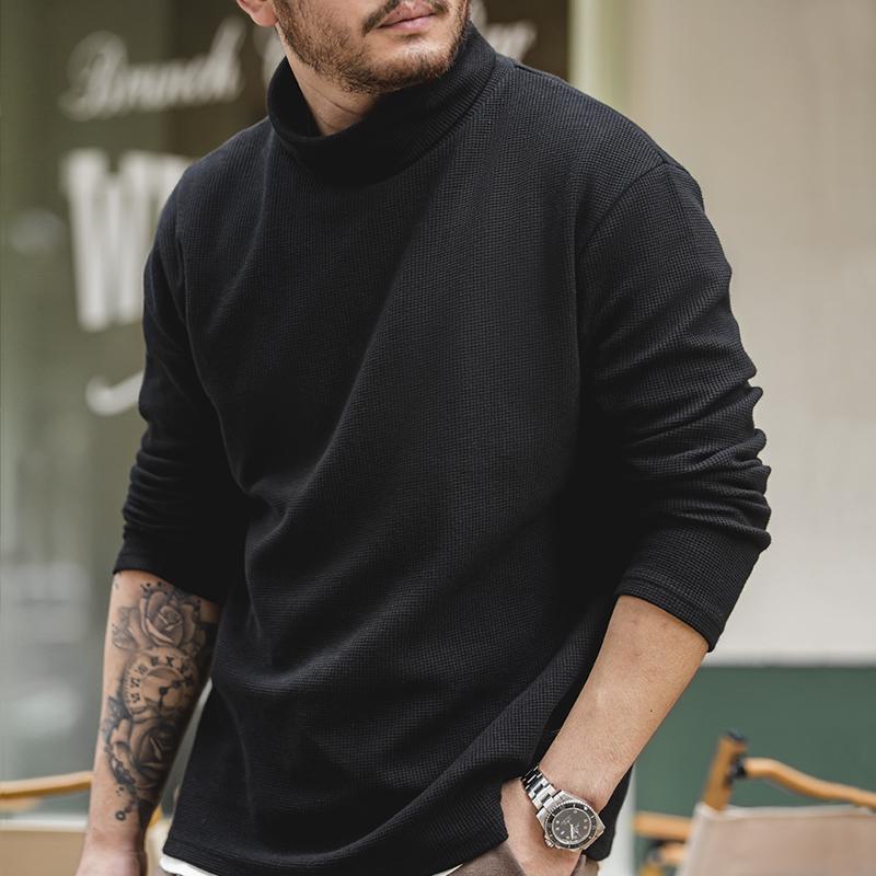 MADEN Herren Schwergewicht Gerippter Rollkragen Slim-Fit Pullover