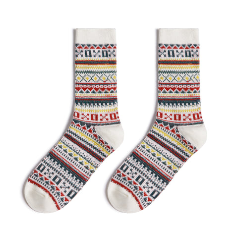 MADEN Herren-Socken im Vintage-Fair-Isle-Muster, 4 Paar, mittelhoch, warm, gestrickt, für Herbst, Winter und Weihnachten 