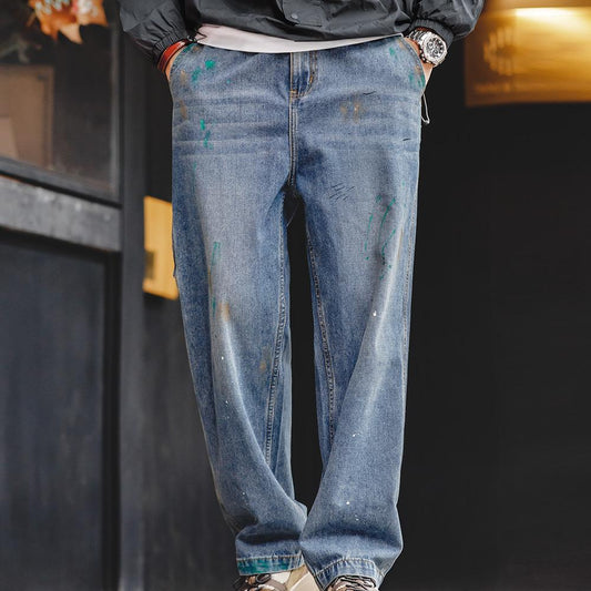 MADEN Splash Ink gewaschene Straight Denim Jeans