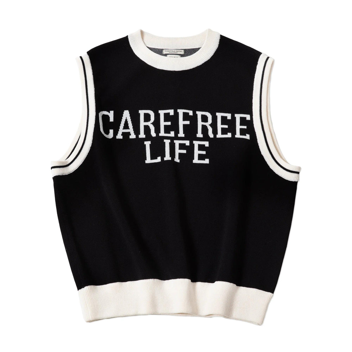 MADEN Unisex College Style Lässige Strickweste Ärmellos Schwarz Rundhals Stretch-Pullover Weste für Frühling und Herbst 
