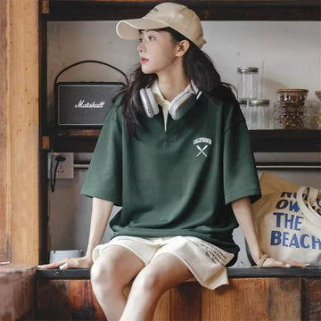 MADEN Vintage Lapel Knitted Cotton Polo Shirt