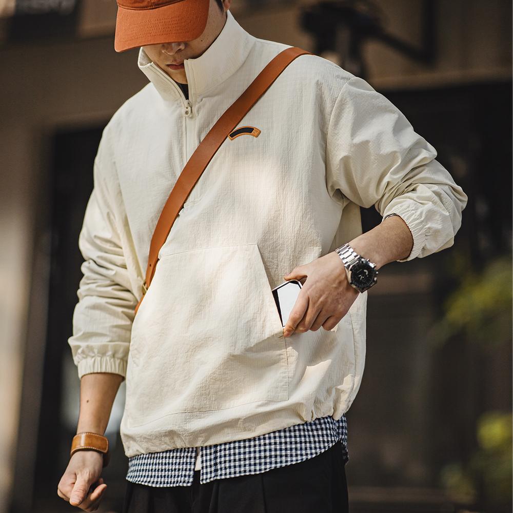 MADEN Retro Nylon-Sportjacke mit halbem Reißverschluss