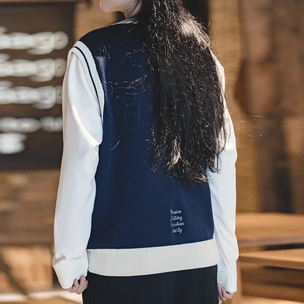 MADEN Unisex College Style Lässige Strickweste Ärmellos Schwarz Rundhals Stretch-Pullover Weste für Frühling und Herbst 