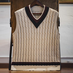 Suéteres vintage con cuello en V para hombre - Chalecos tejidos preppy Maden