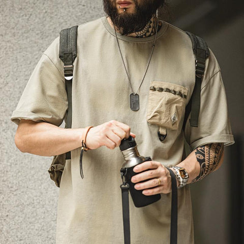 MADEN カジュアル屋外用綿100％切り替えポケット付き半袖男性用機能的スタイルTシャツ