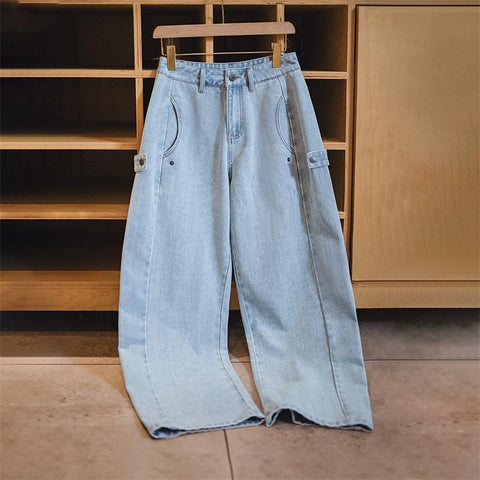 MADEN Boxyfit Deconstructed Retro Unbagged Washed Jeans High Street Dance Straight Wide Leg Pants Spring Women