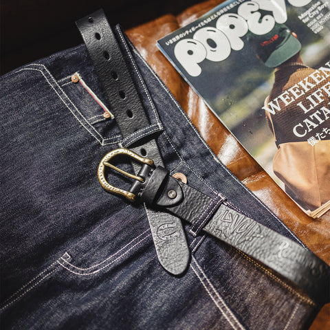 MADEN Brass Buckle Full-Grain Leather Belt