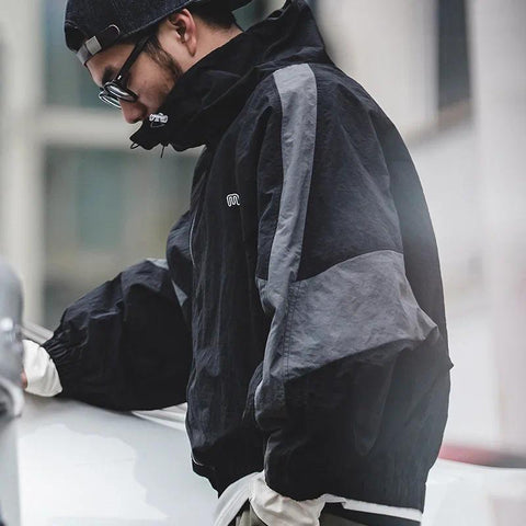 MADEN カラーブロック ジャケット – ゆったりした着心地の普段着用街着、取り外し可能なファスナー付き