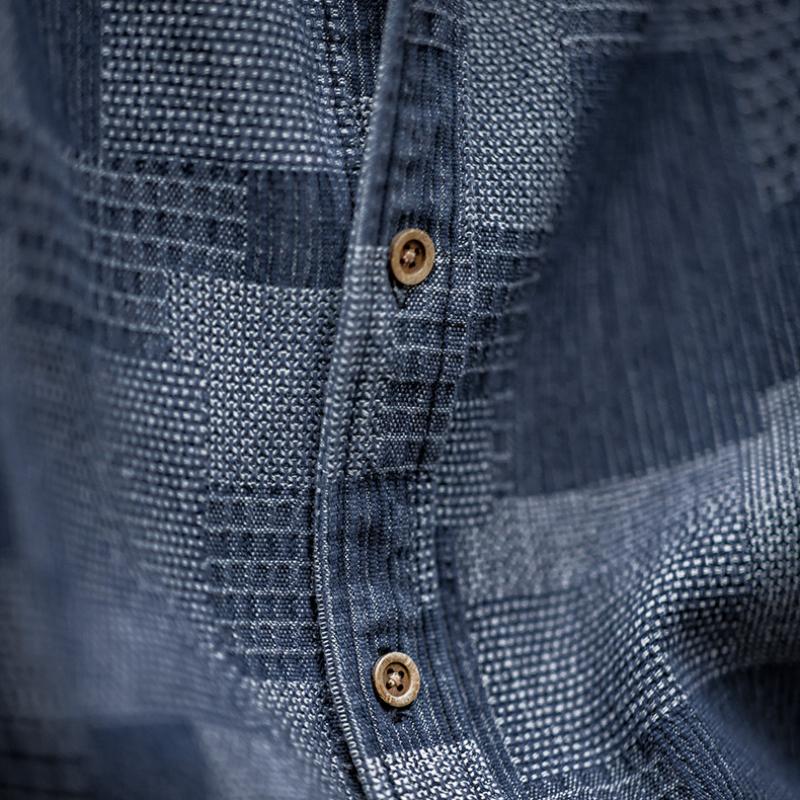 MADEN Boro Denimhemd mit Jacquard-Patchwork