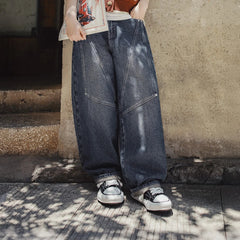 MADEN 15oz Patchwork-Jeans-Cargohose mit weitem Bein