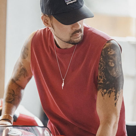 MADEN Men's Vintage Style Washed Cotton Tank Top Sleeveless Muscle Gym Vest Casual Summer Tee  Uncle Fu Brand Quality Menswear