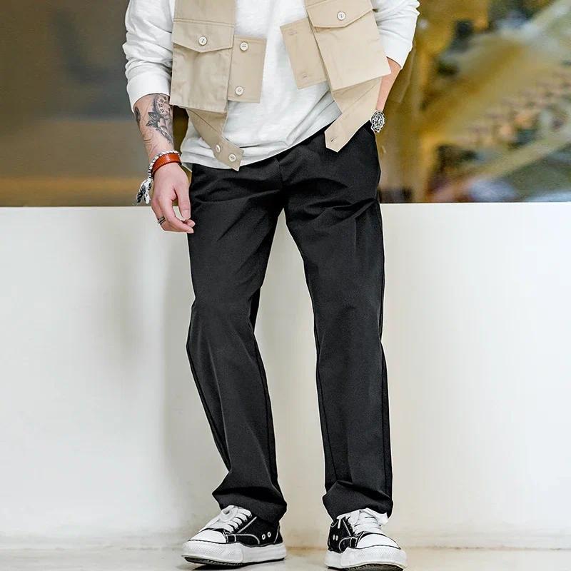 MADEN Herren Elastische Taille Gerade Geschnittene Freizeit-Hosen