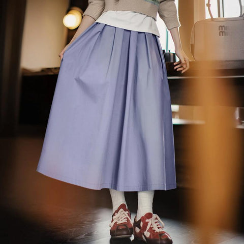 마덴 봄 주름 우산 치마 일본식 A라인 작업복 치마 부드럽고 가벼운 봄 도파민 치마 여성용